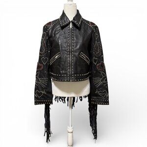 Nasty Gal NWT Real Leather Studded Fringe Jacket Size 6